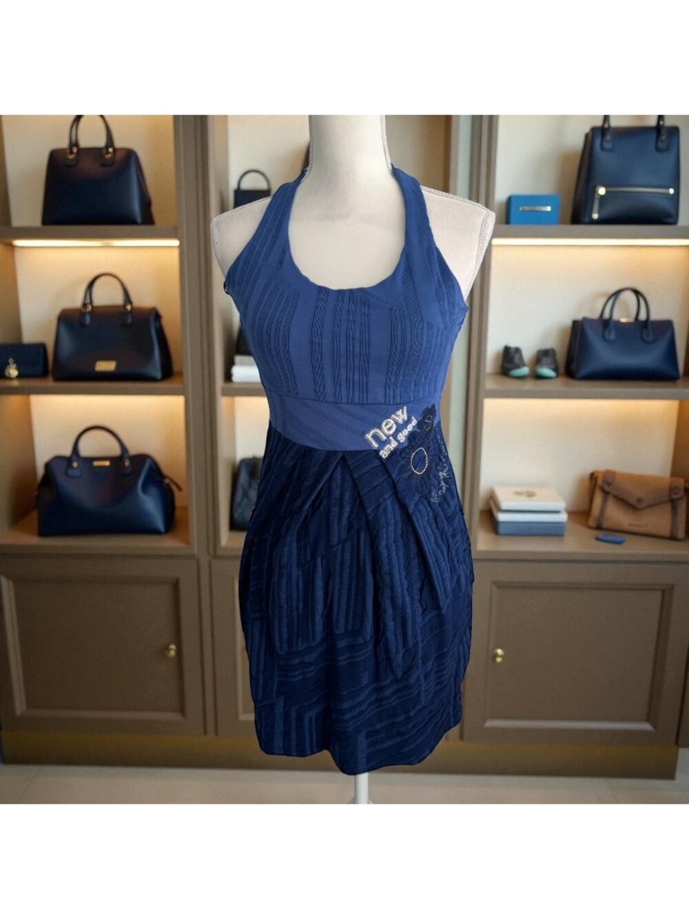 Navy Halter Fit-and-Flare Dress